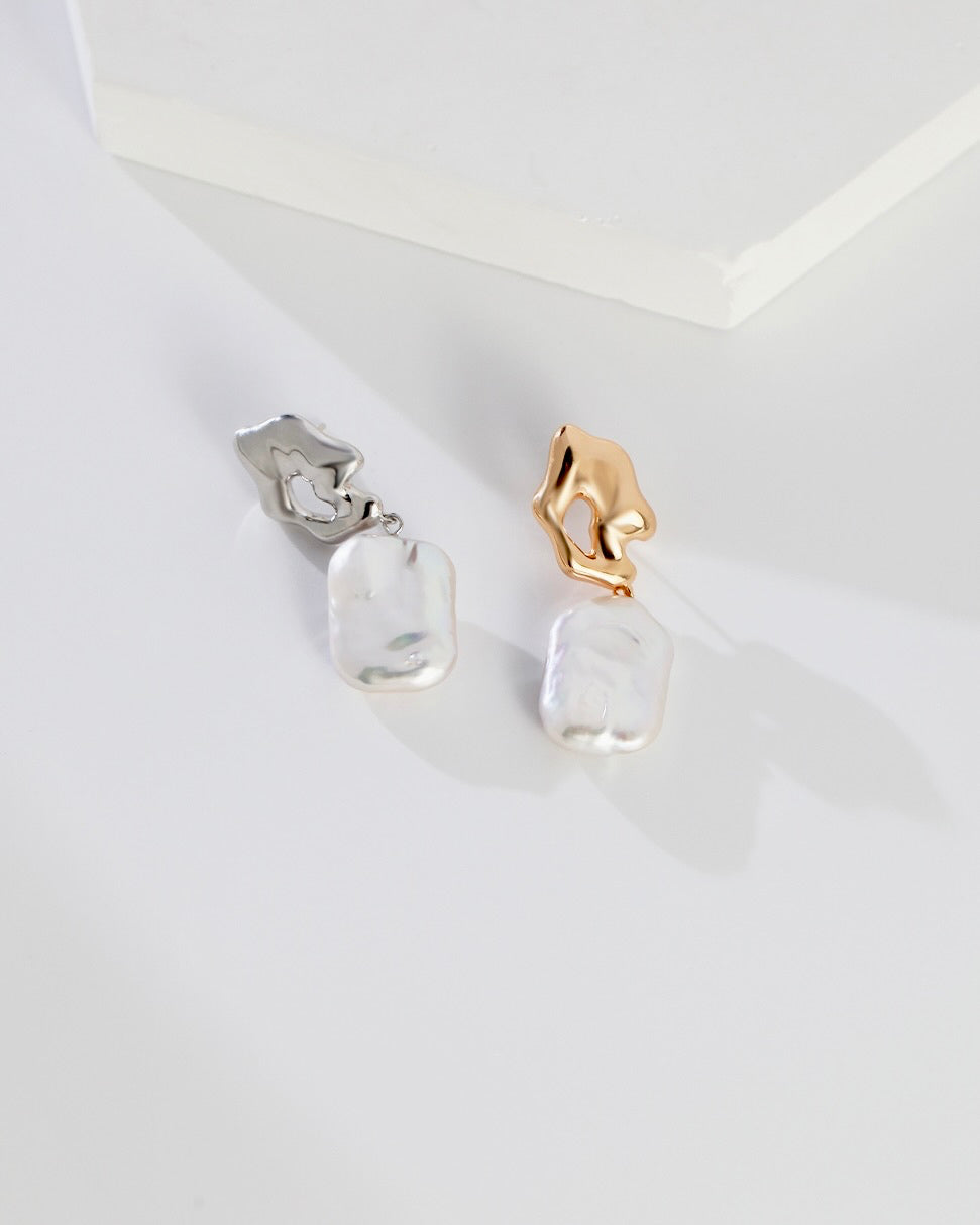 18K Gold Plated Vermeil Baroque Pearl Drop Earrings