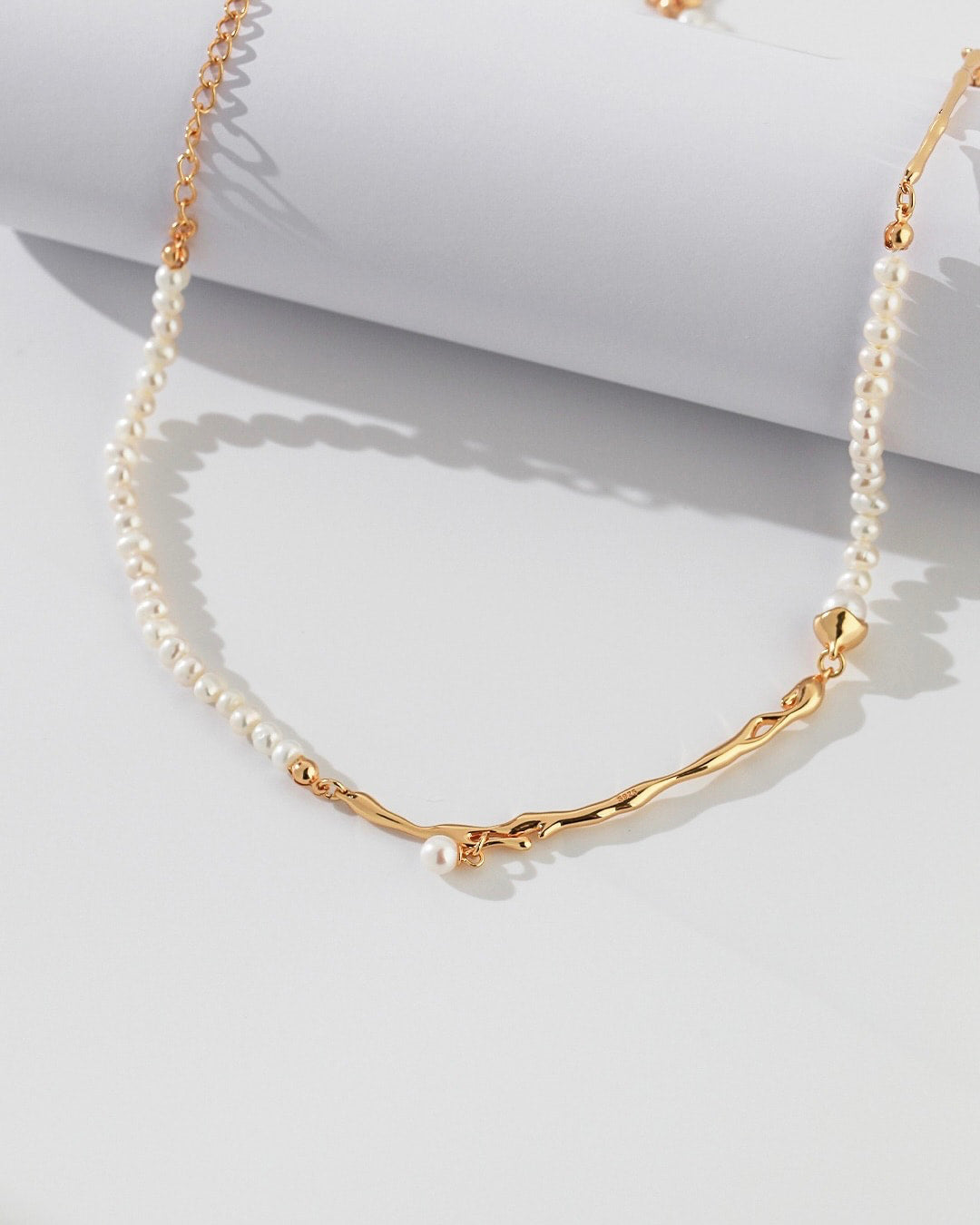 18K Gold Plated Vermeil Branch Shape Pearl Necklace