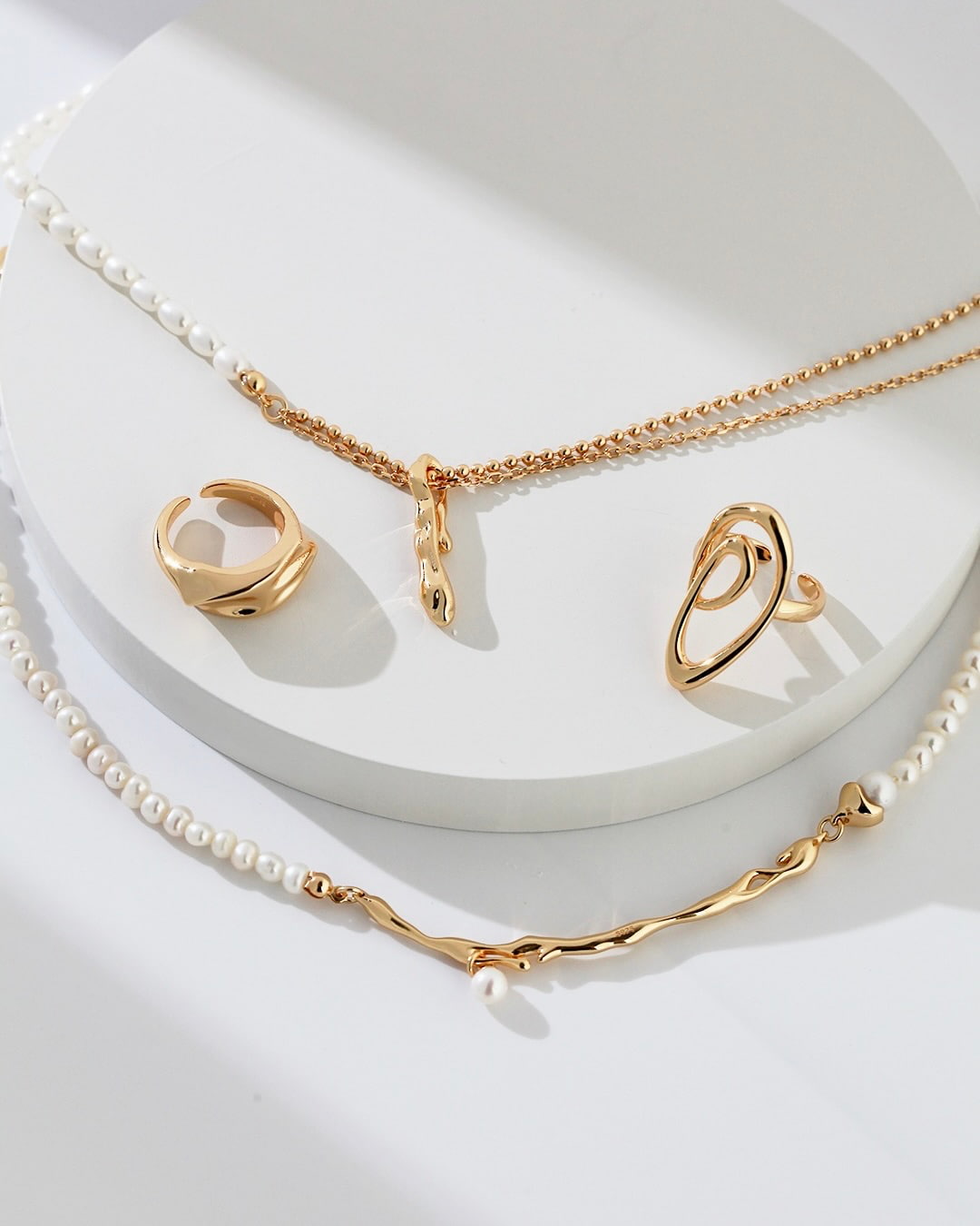 18K Gold Plated Vermeil Branch Shape Pearl Necklace