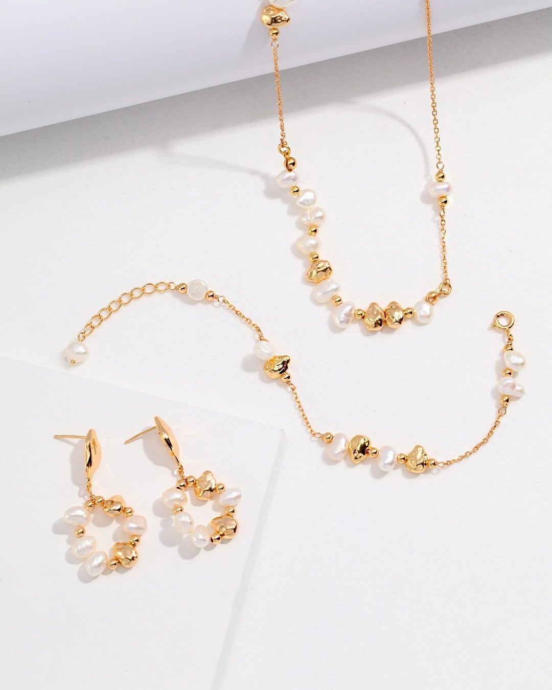 18K Gold Plated Vermeil Baroque Pearl Beaded Necklace