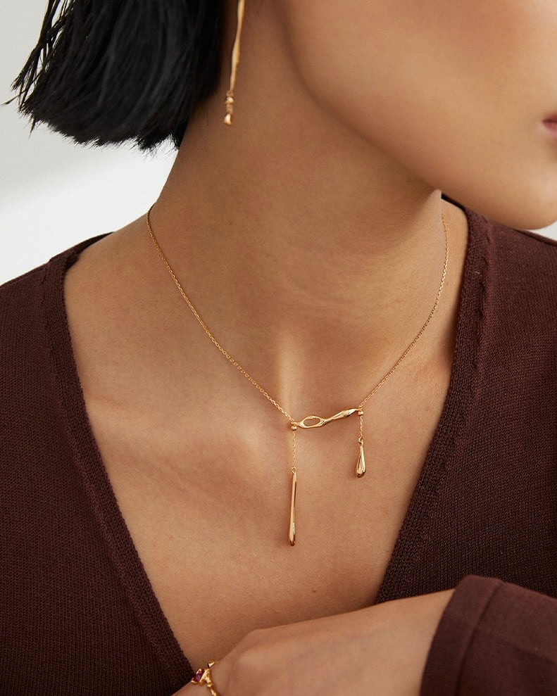 18K Gold Plated Vermeil Dripping Water Necklace