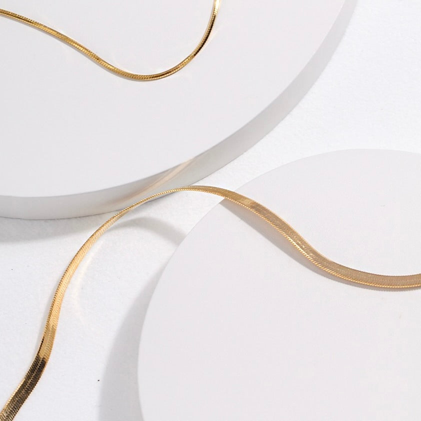 18K Gold Plated Vermeil Flat Snake Chain Necklace
