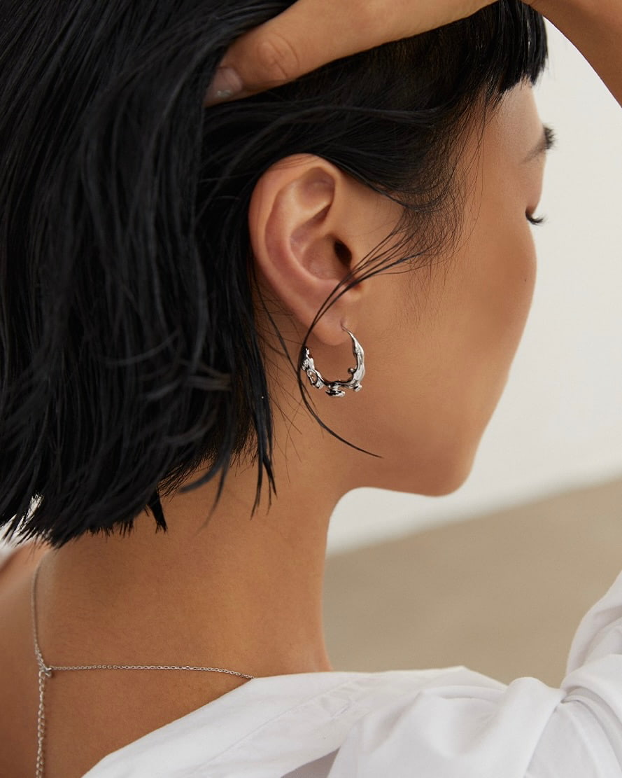 18K Gold Plated Vermeil Water Flow Hoop Earrings