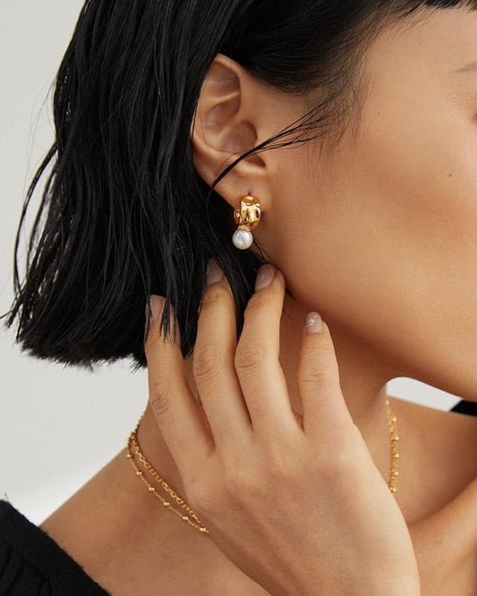 18K Gold Plated Vermeil Natural Pearl Hoop Earrings