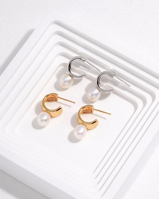 18K Gold Plated Vermeil Natural Pearl Hoop Earrings