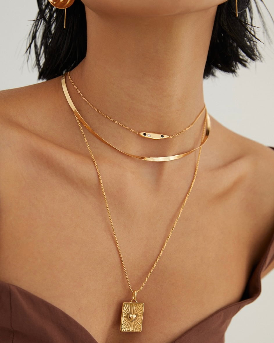 18K Gold Plated Vermeil Studded Pendant Necklace