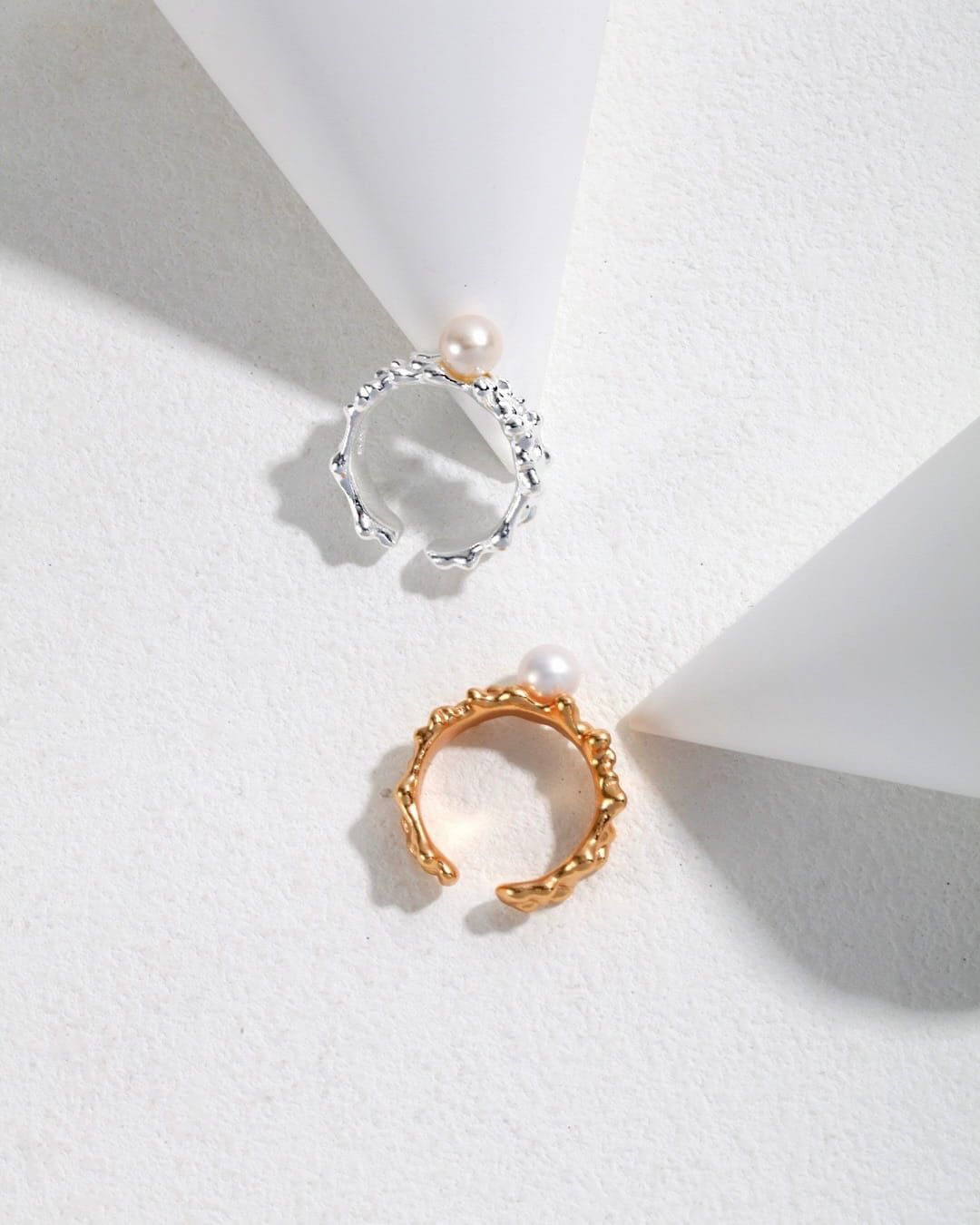18K Gold Plated Vermeil Wave Pearl Ring