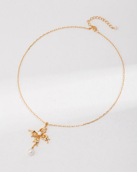 18K Gold Plated Vermeil Butterfly Orchid Pearl Necklace