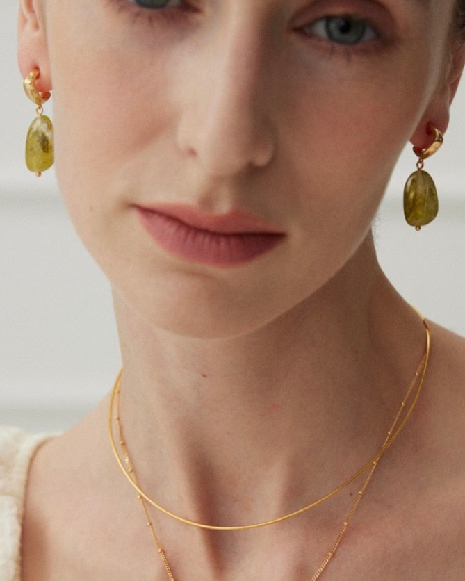 18K Gold Plated Vermeil Elegant Green Resin Earrings