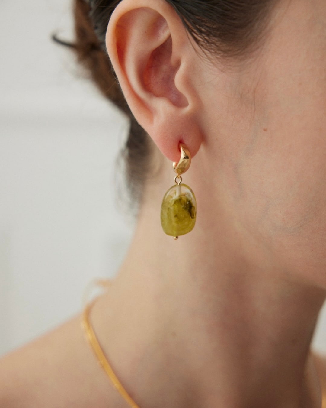 18K Gold Plated Vermeil Elegant Green Resin Earrings