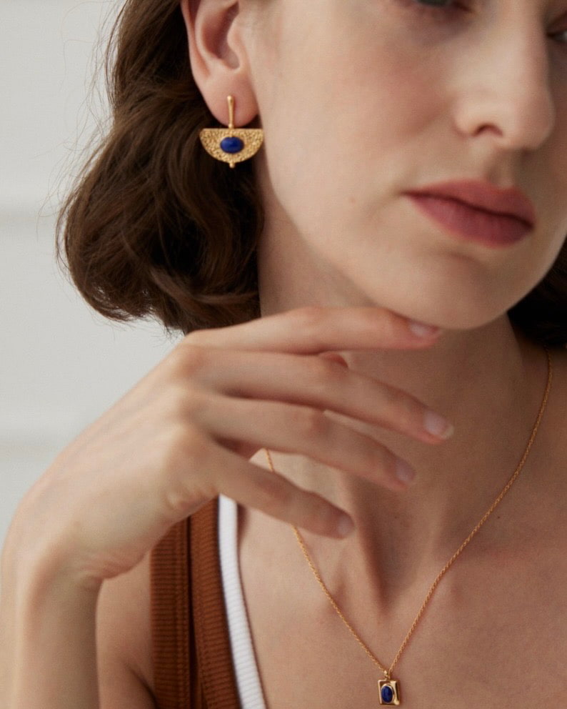 18K Gold Plated Vermeil Lapis Lazuli Stud Earrings