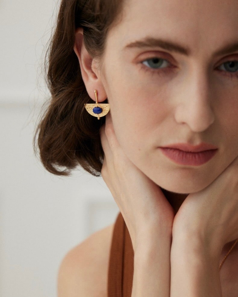 18K Gold Plated Vermeil Lapis Lazuli Stud Earrings