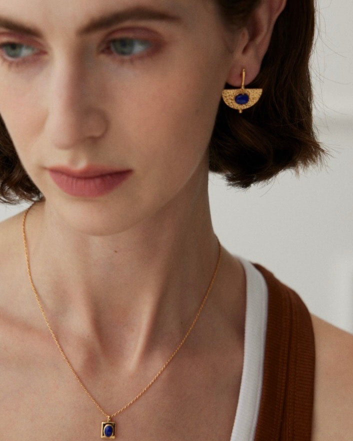 18K Gold Plated Vermeil Lapis Lazuli Stud Earrings