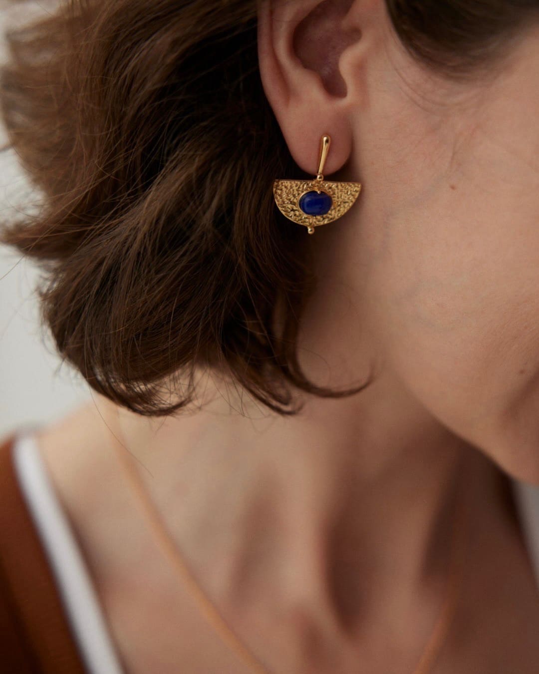 18K Gold Plated Vermeil Lapis Lazuli Stud Earrings