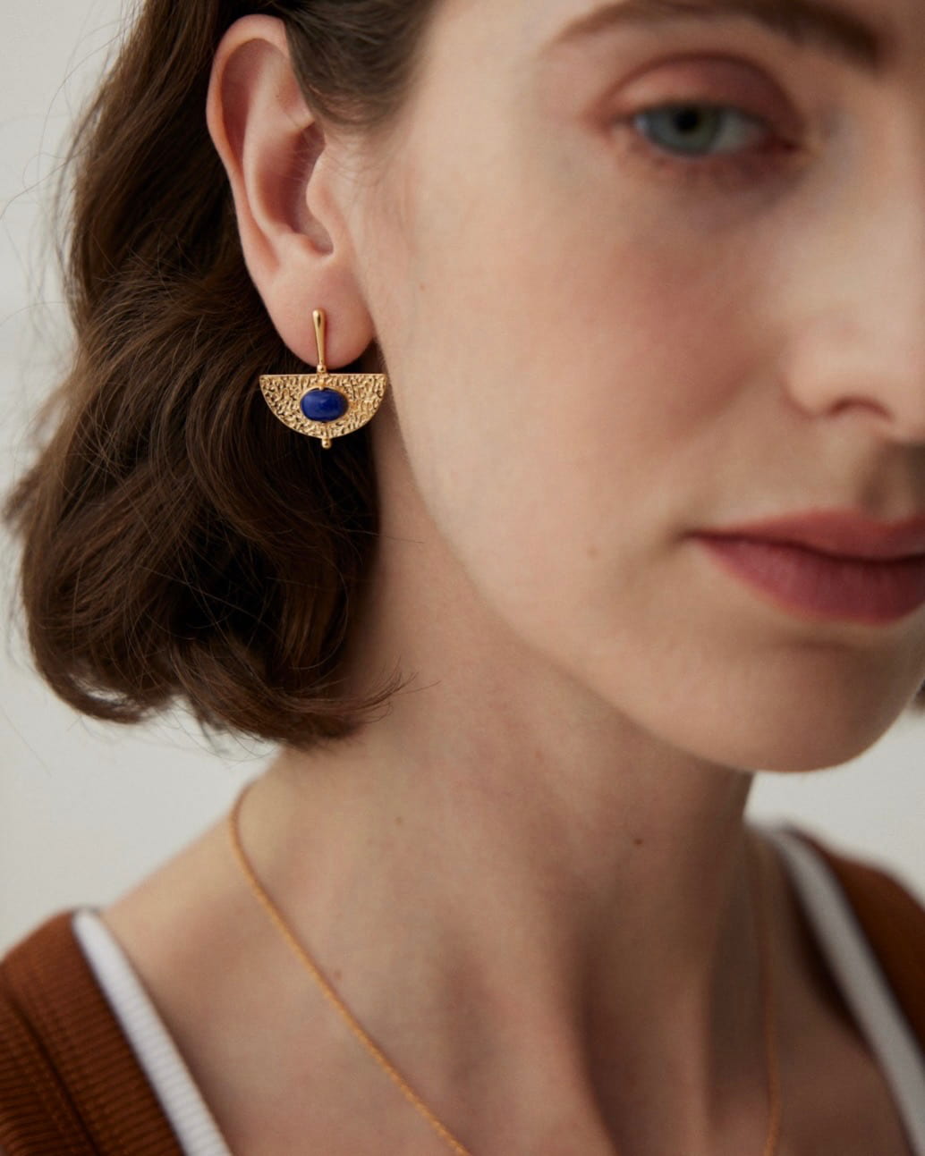 18K Gold Plated Vermeil Lapis Lazuli Stud Earrings