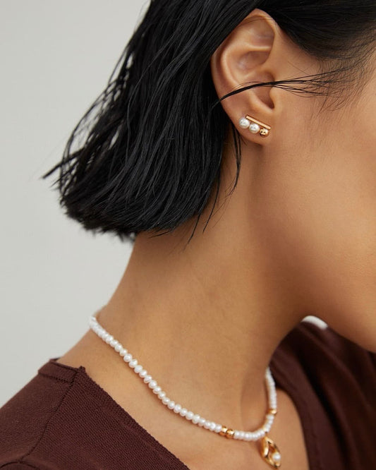 18K Gold Plated Vermeil Minimalist Shell Pearl Linear Earrings