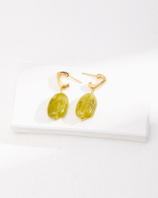 18K Gold Plated Vermeil Elegant Green Resin Earrings