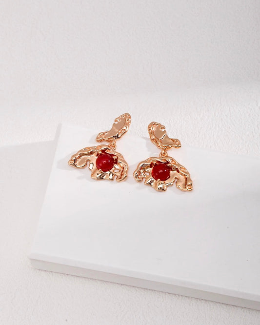 18K Gold Plated Vermeil Dried-Leaf Butterfly Drop Earrings
