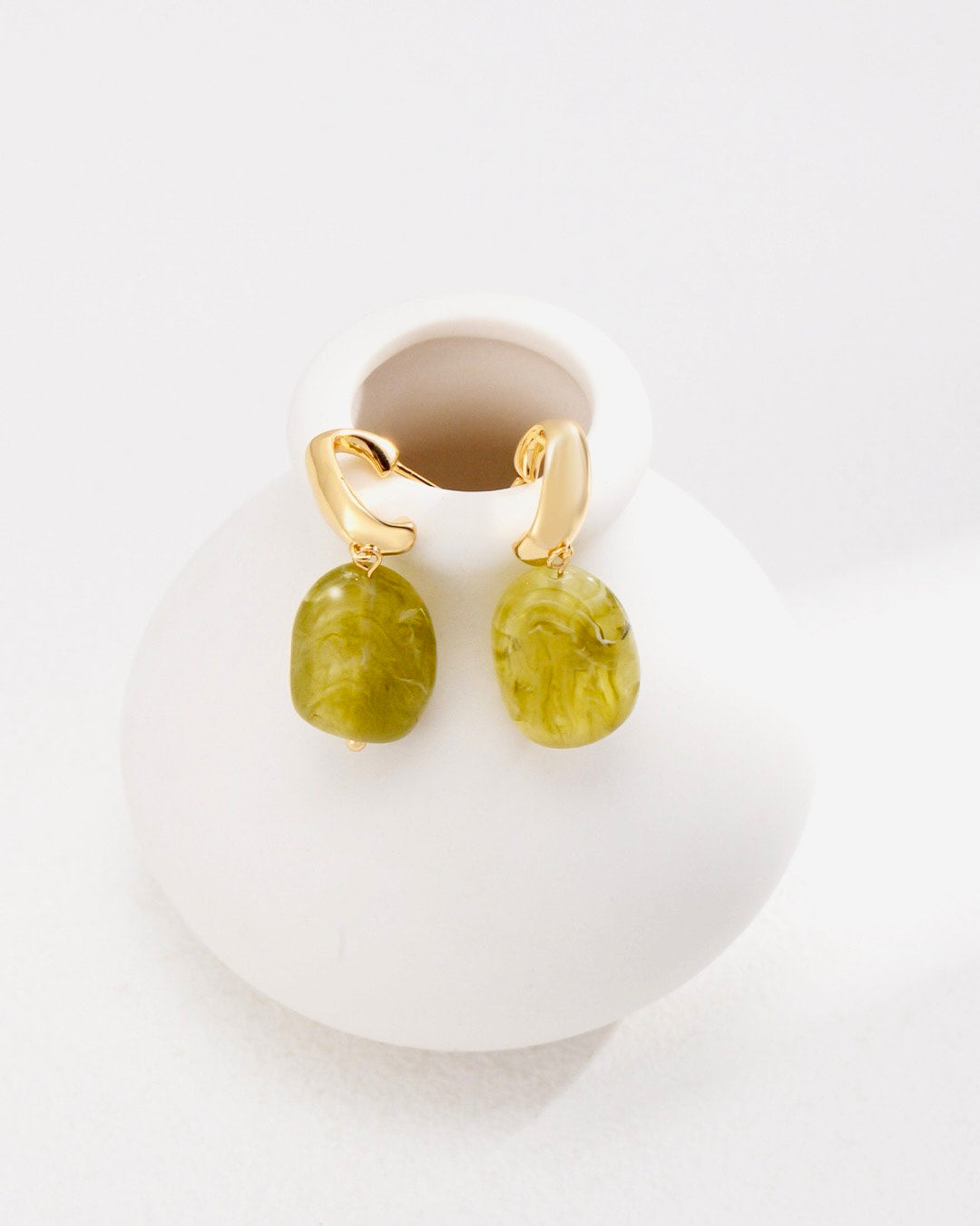 18K Gold Plated Vermeil Elegant Green Resin Earrings