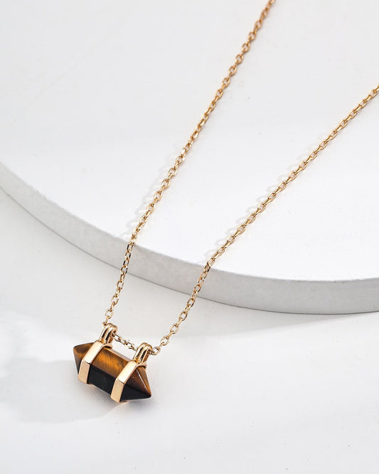 Tiger’s Eye Pendant Necklace | Gold Vermeil Geometric Prism Design
