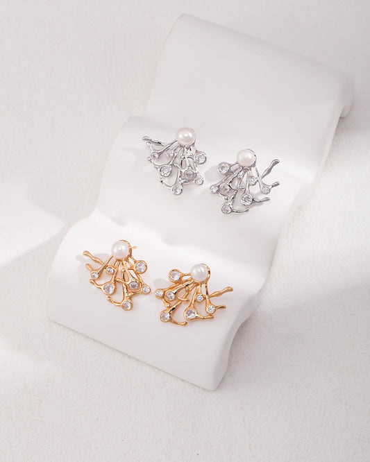 Branch Pearl Stud Earrings | Sculptural Nature-Inspired Elegance in Gold Vermeil & Silver