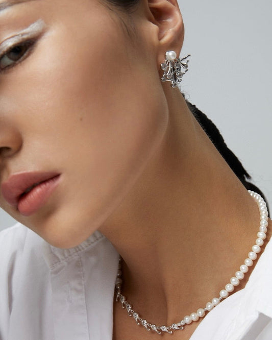 Branch Pearl Stud Earrings | Sculptural Nature-Inspired Elegance in Gold Vermeil & Silver