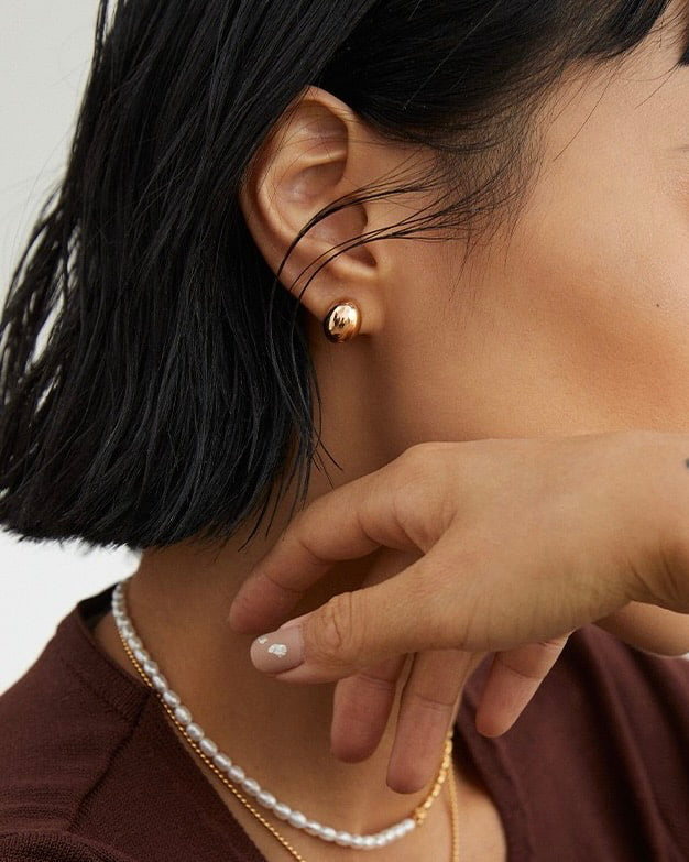 18K Gold Plated Vermeil Bean-shaped Stud Earrings