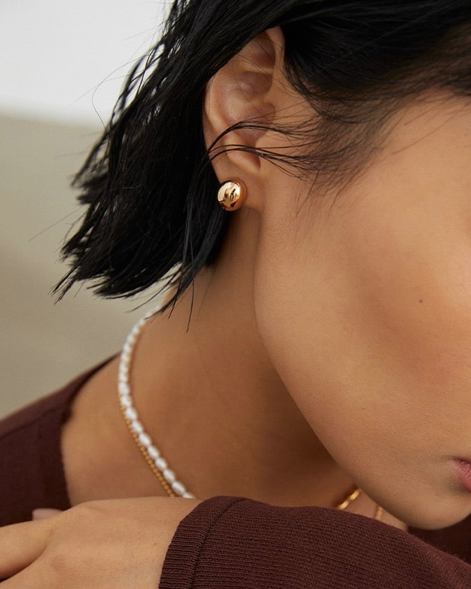 18K Gold Plated Vermeil Bean-shaped Stud Earrings