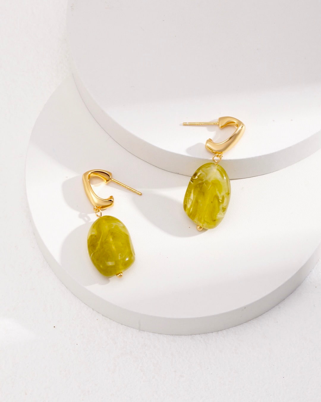 18K Gold Plated Vermeil Elegant Green Resin Earrings