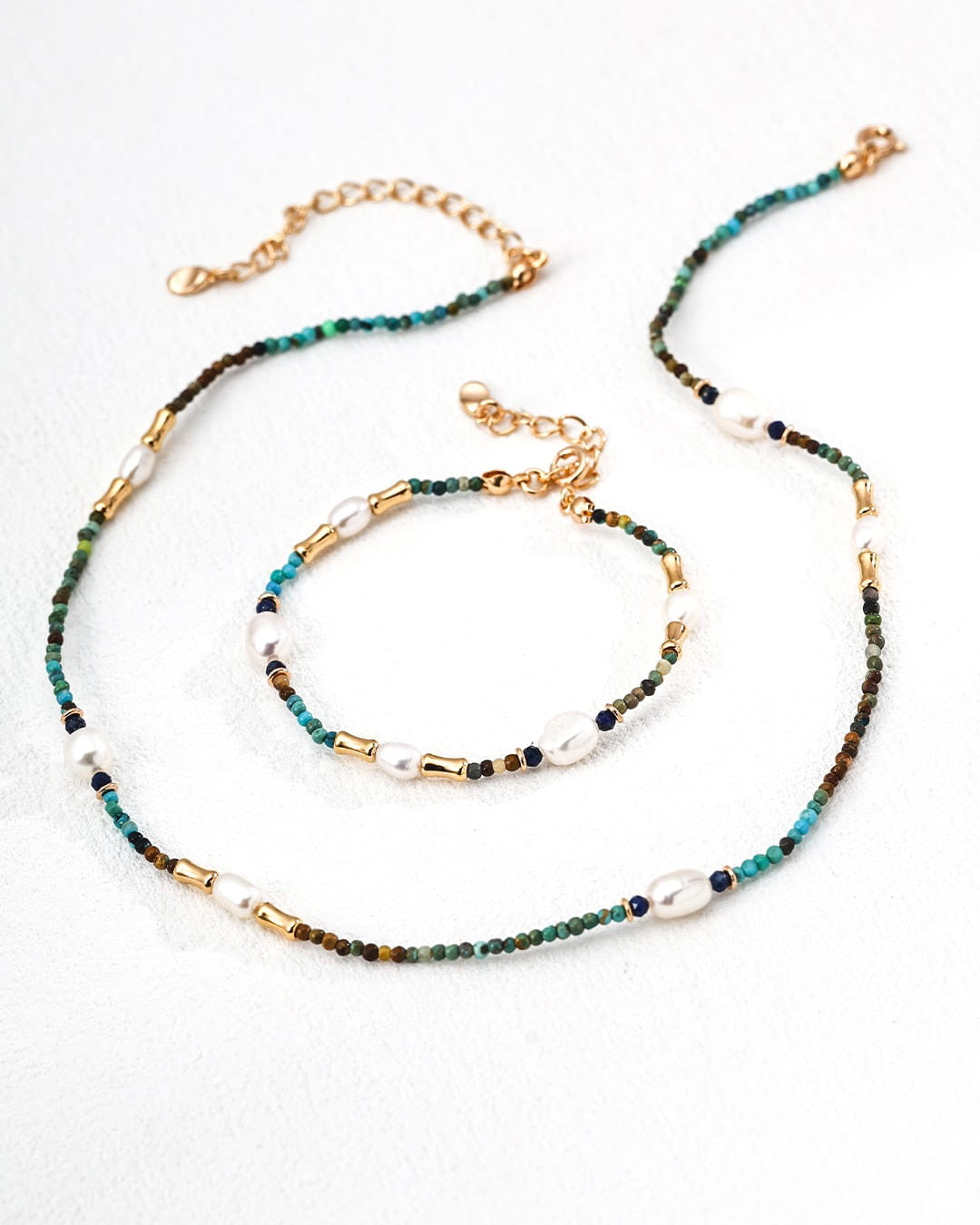 Golden Muse Gemstone Bracelet | Lapis, Pearl & Turquoise Harmony