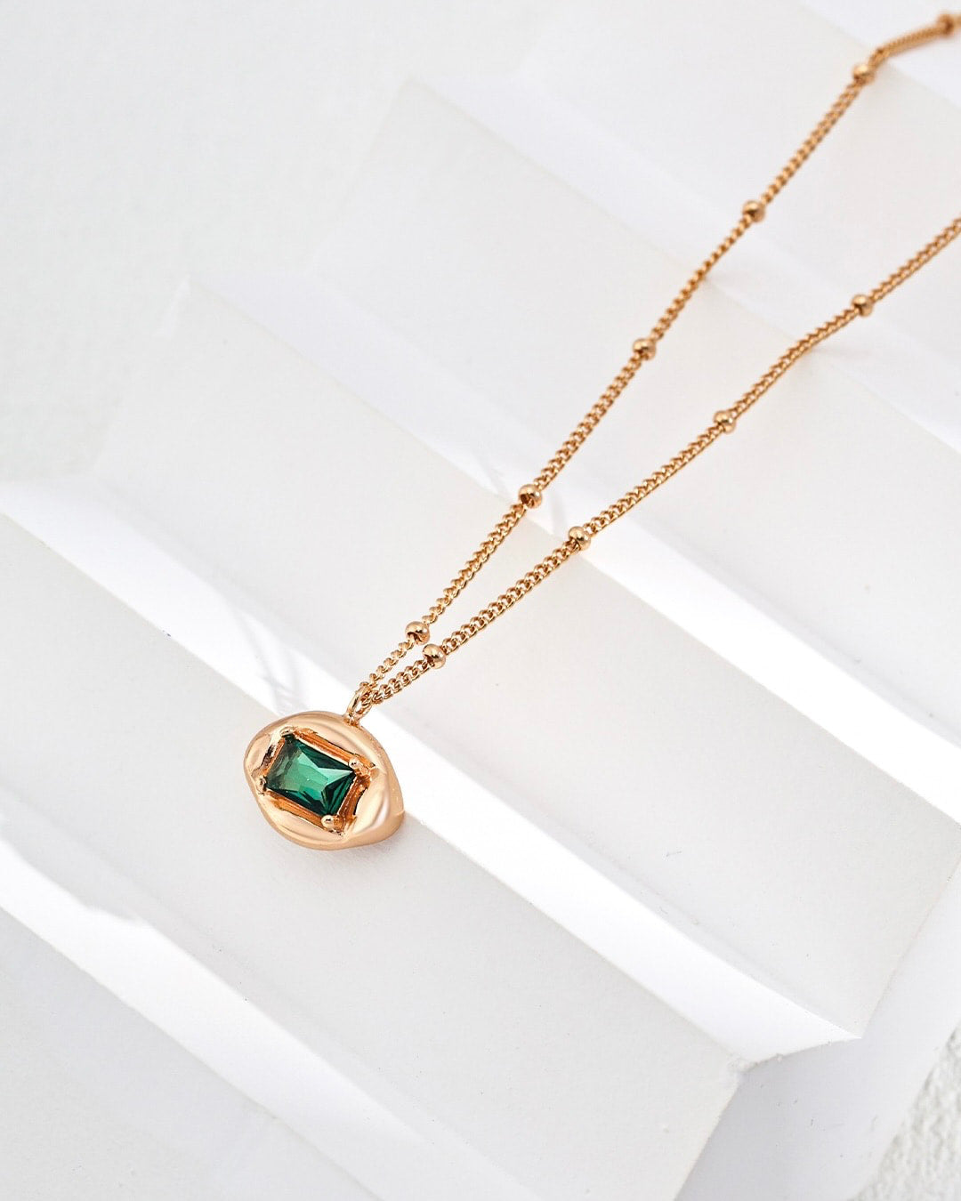 Green Gem Pendant Necklace | Vintage-Inspired Elegance in Gold Vermeil