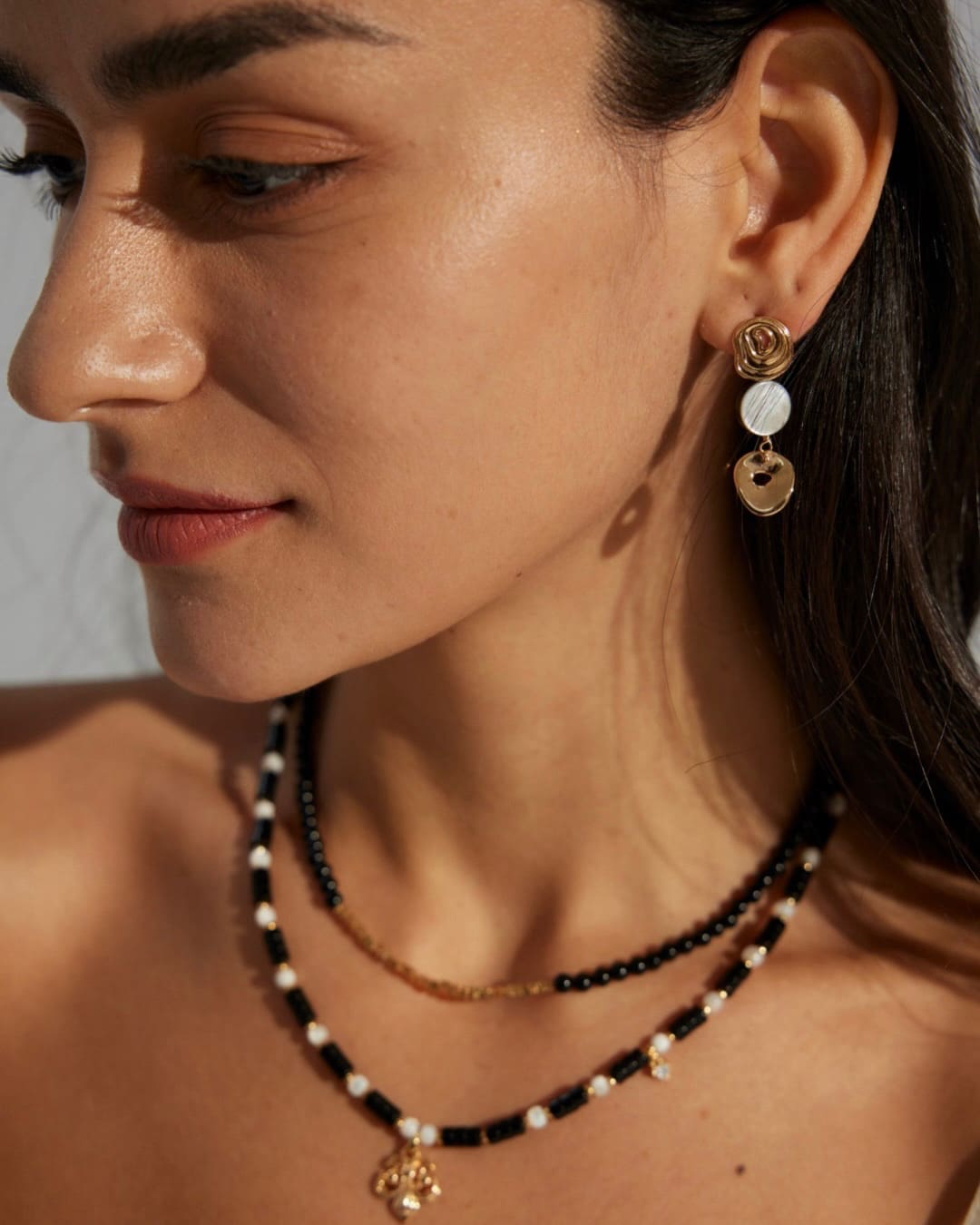 Black Shell Drop Earrings | Elegant Silver & Gold Tones with Natural Iridescence