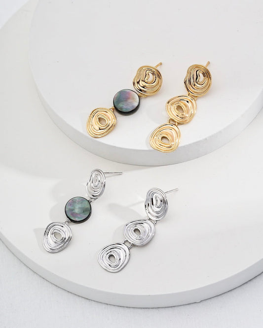 Black Shell Drop Earrings | Elegant Silver & Gold Tones with Natural Iridescence