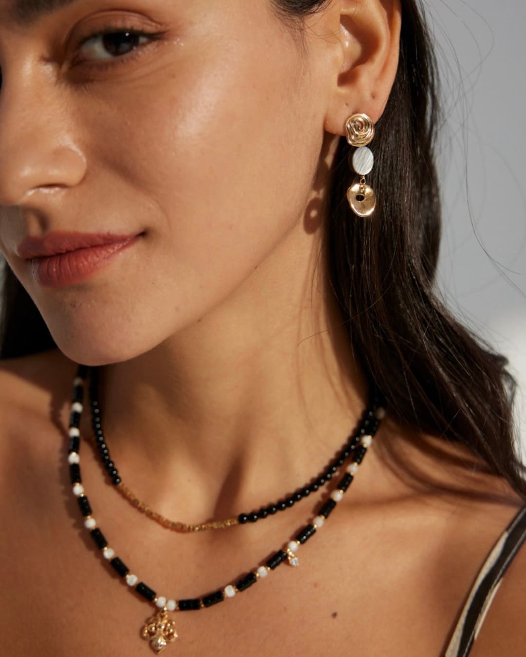 Black Shell Drop Earrings | Elegant Silver & Gold Tones with Natural Iridescence