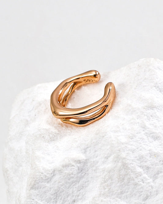 Molten Form Ear Cuff in 925 Silver | Minimalist Lava Collection (Single Piece)