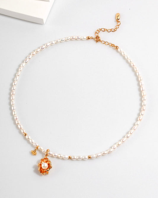 18K Gold Plated Vermeil Wave Pearl Necklace