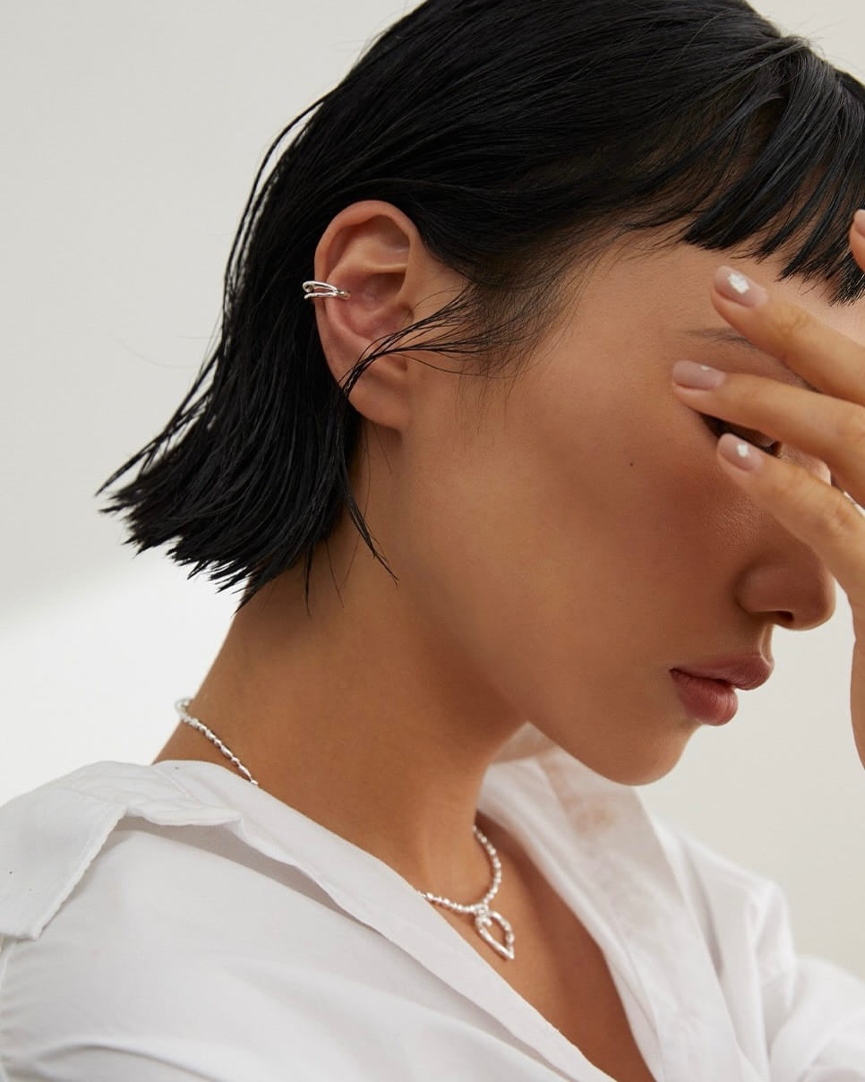 Molten Form Ear Cuff in 925 Silver | Minimalist Lava Collection (Single Piece)