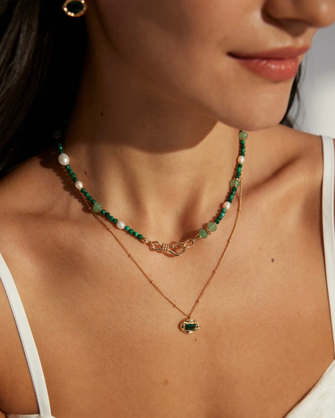 Green Gem Pendant Necklace | Vintage-Inspired Elegance in Gold Vermeil