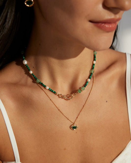Green Gem Pendant Necklace | Vintage-Inspired Elegance in Gold Vermeil