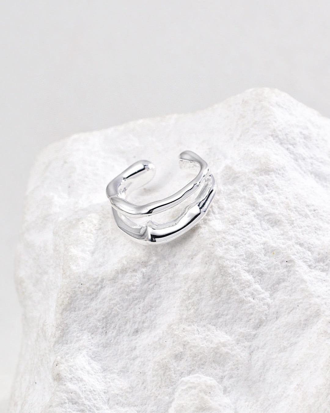 Molten Form Ear Cuff in 925 Silver | Minimalist Lava Collection (Single Piece)