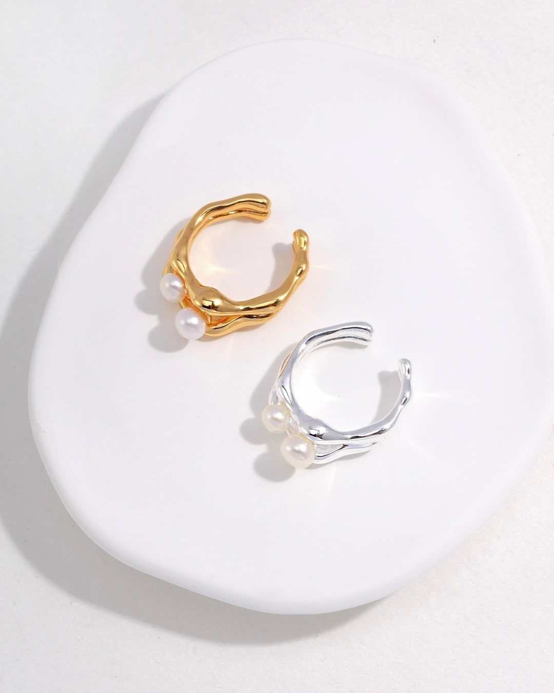 18K Gold Plated Vermeil Double-layer Open Pearl Ring
