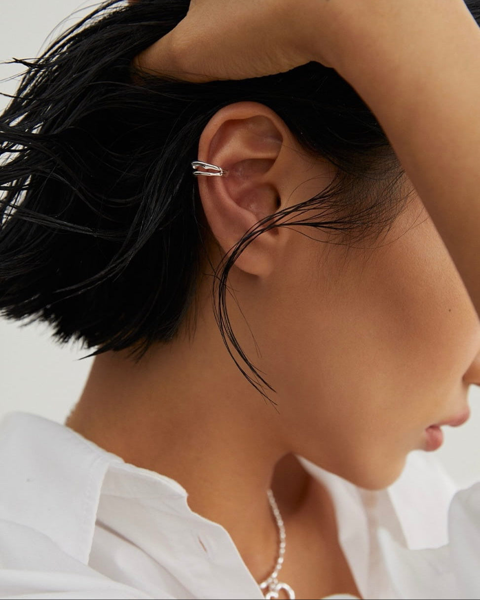 Molten Form Ear Cuff in 925 Silver | Minimalist Lava Collection (Single Piece)