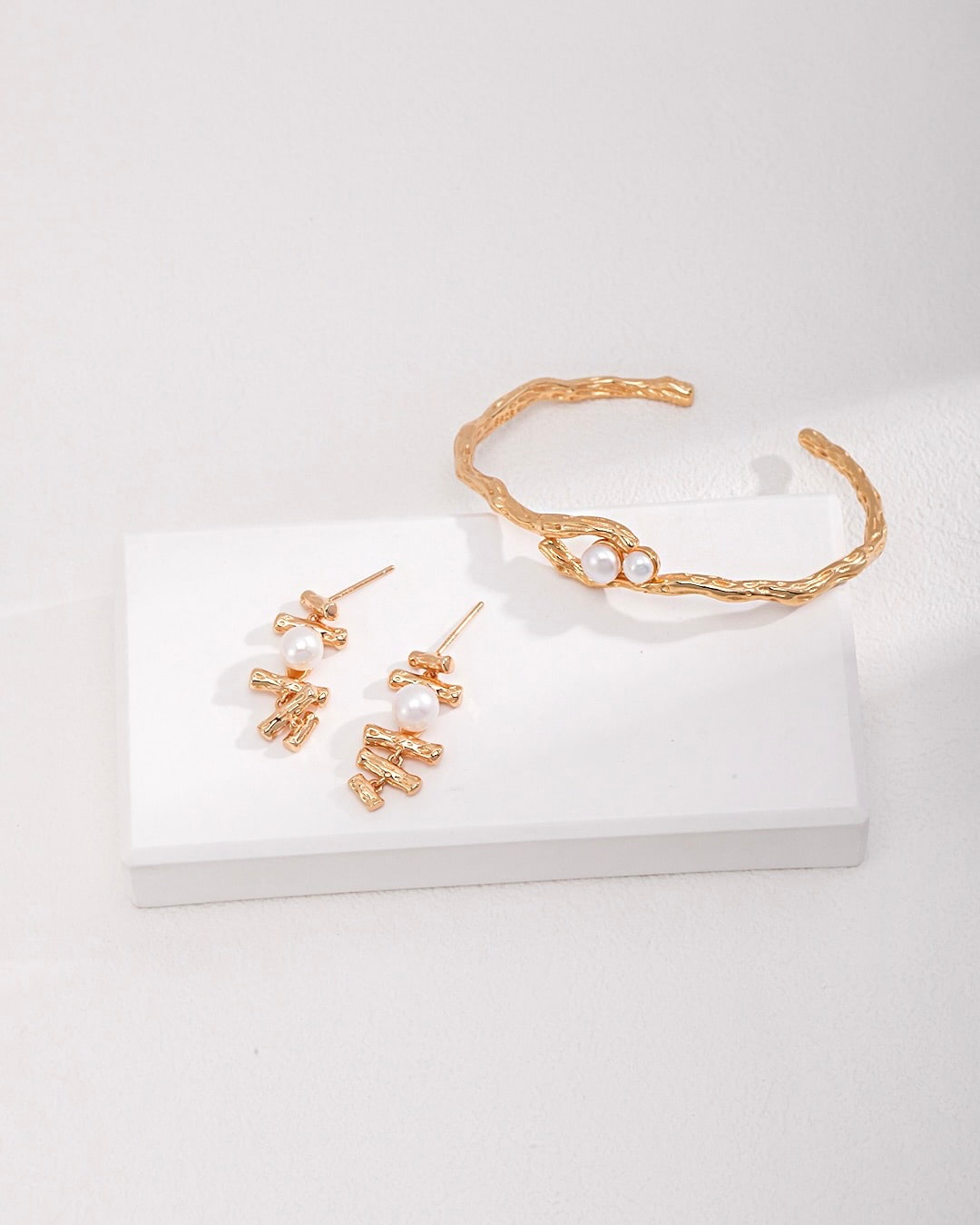 18K Gold Plated Vermeil Natural Pearl Tree Branch Drop Earrings