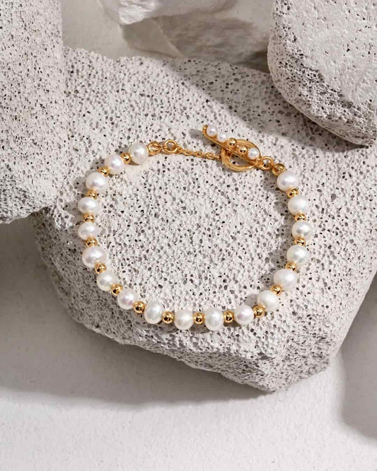 18K Gold Plated Vermeil Natural Pearl Beaded Bracelet
