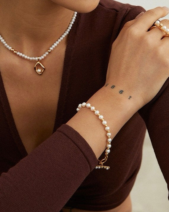 18K Gold Plated Vermeil Natural Pearl Beaded Bracelet