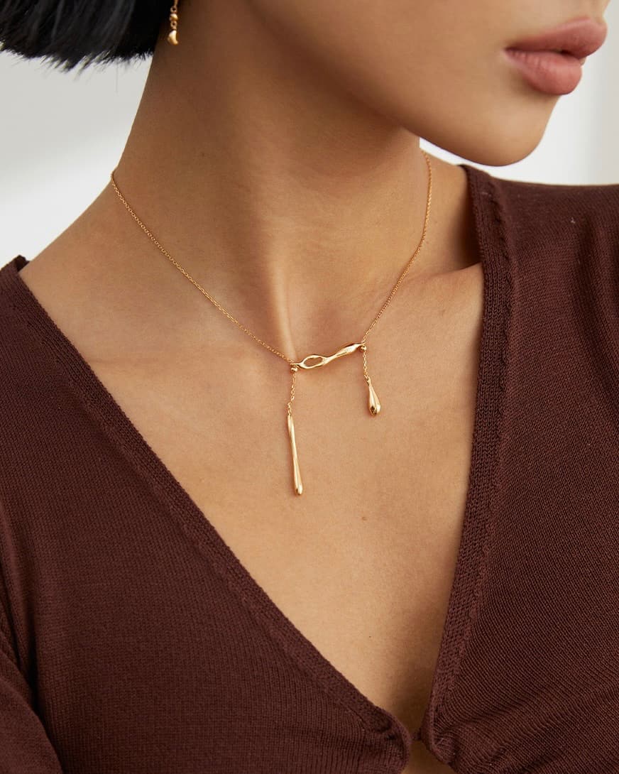 18K Gold Plated Vermeil Dripping Water Necklace