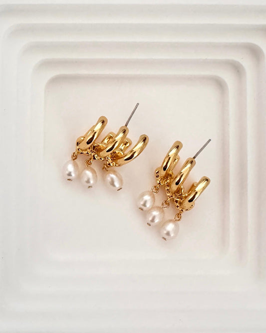 18K Gold Plated Vermeil Natural Pearl Geo Hoop Earrings