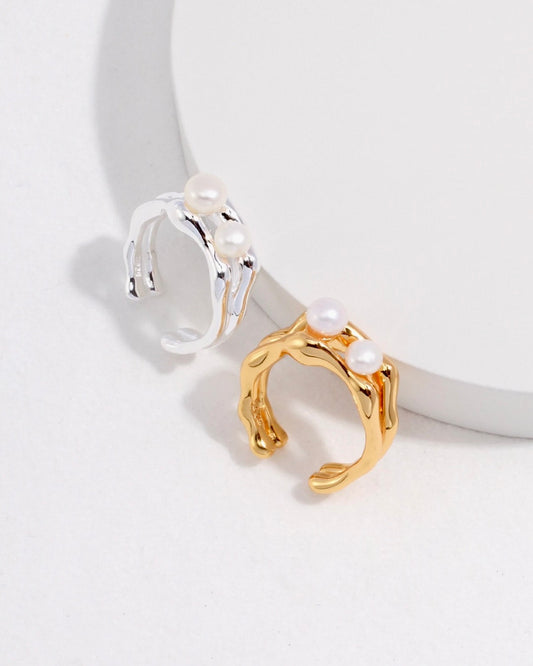 18K Gold Plated Vermeil Double-layer Open Pearl Ring