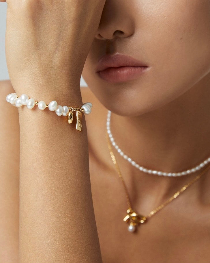 18K Gold Plated Vermeil Natural Pearl Beaded Lucky Bracelet