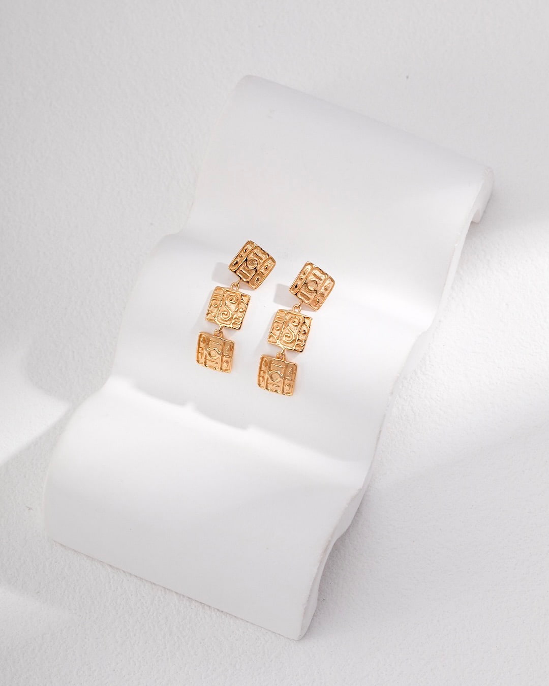 18K Gold Plated Vermeil Square Coins Dropping Earrings